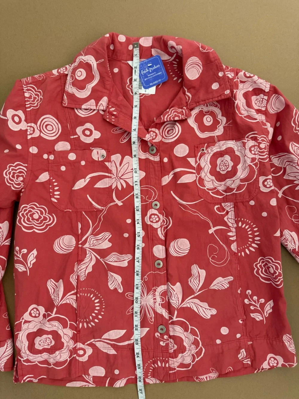 fresh produce Red Floral Button-Up pacific broad cloth jacket NWT size large - Picture 4 of 8